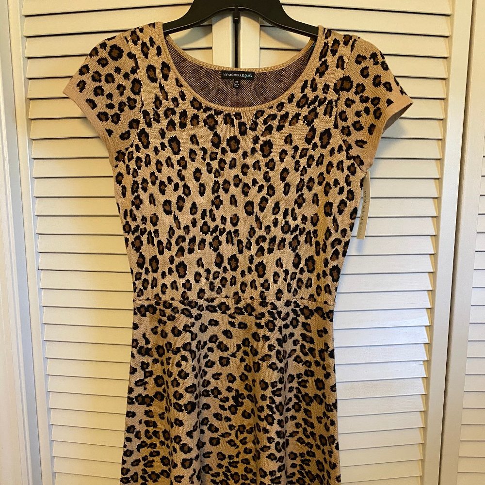 My Michelle Girls Tan-Brown-Black Cheetah Print Sweater Dress - XL